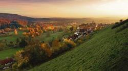 Photo of pastoral German village at sunset.